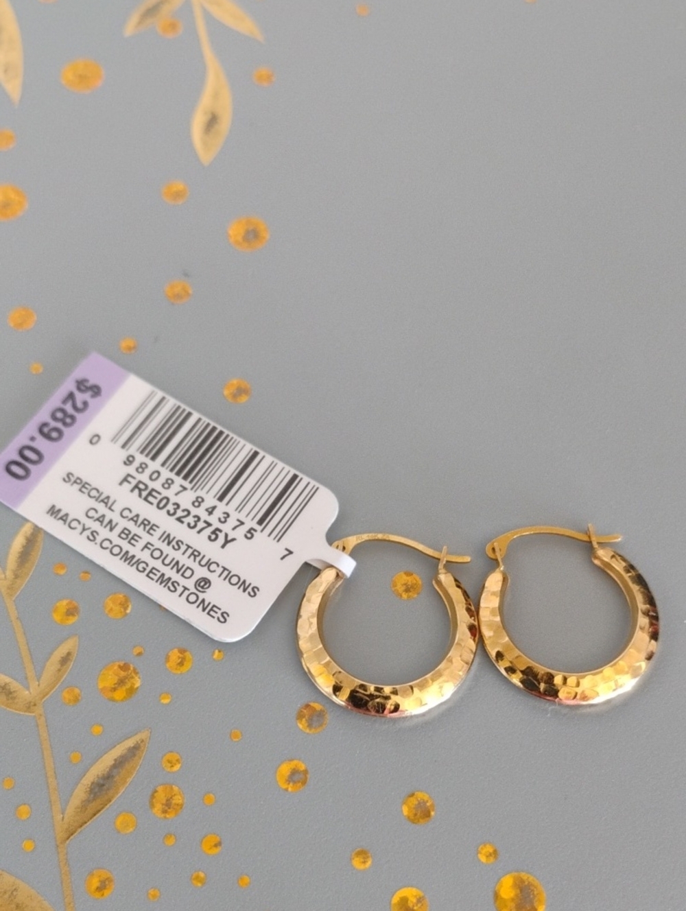 Diamond Cut 14 K Gold Hoop Earrings